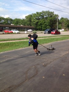 Kole Krauss training last summer using unconventional means to work towards his goal